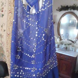 NWT Grace Karin 16 Royal Blue Satin & Sheer with Silver Sequins prom Dress